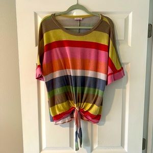 Striped Rainbow Front Tie Blouse